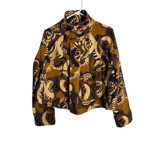 Farm Rio Denim Tropical Brown Shades Mockneck Jacket With Pockets Size Small
